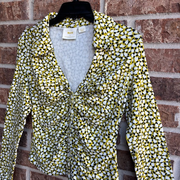 Anthropologie Maeve Yellow and Black Patterned Rush Top - Picture 4 of 7
